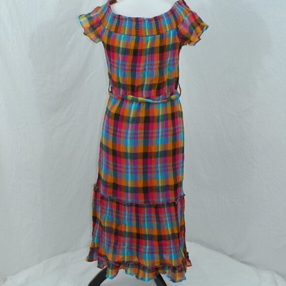 BOHO Hippie Maxi Dress Jun & Ivy Juniors Medium Multicolored Plaid Scoop Neck - Picture 5 of 9